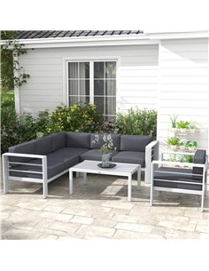 Outsunny Five-Piece Aluminium Garden Sofa Set, with Glass-Top Table - Grey 84G-462V00CG 2