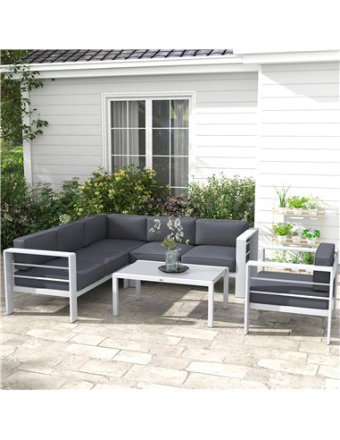Outsunny Five-Piece Aluminium Garden Sofa Set, with Glass-Top Table - Grey 84G-462V00CG