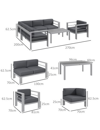 Outsunny Five-Piece Aluminium Garden Sofa Set, with Glass-Top Table - Grey 84G-462V00CG