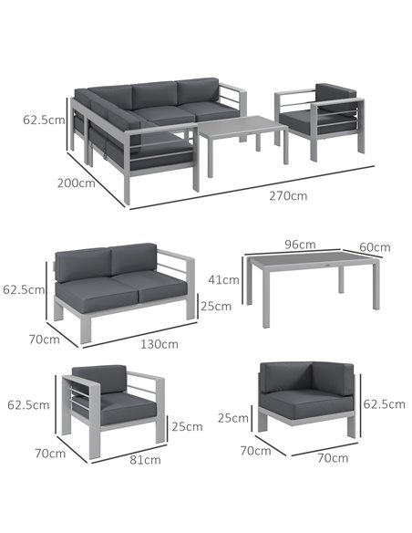 Outsunny Five-Piece Aluminium Garden Sofa Set, with Glass-Top Table - Grey 84G-462V00CG - pic 64391 | FastDaddyshop