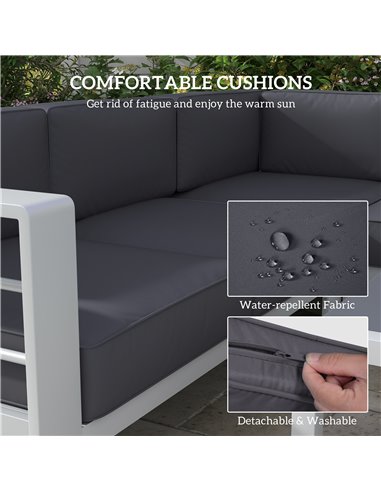 Outsunny Five-Piece Aluminium Garden Sofa Set, with Glass-Top Table - Grey 84G-462V00CG