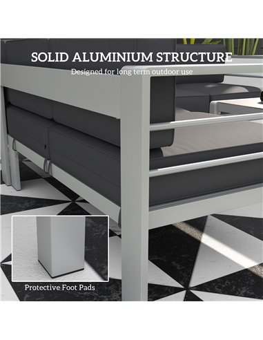 Outsunny Five-Piece Aluminium Garden Sofa Set, with Glass-Top Table - Grey 84G-462V00CG