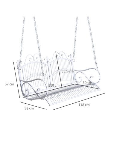 Outsunny Metal 2-Seater Outdoor Garden Swing Bench White 84A-071
