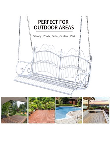 Outsunny Metal 2-Seater Outdoor Garden Swing Bench White 84A-071