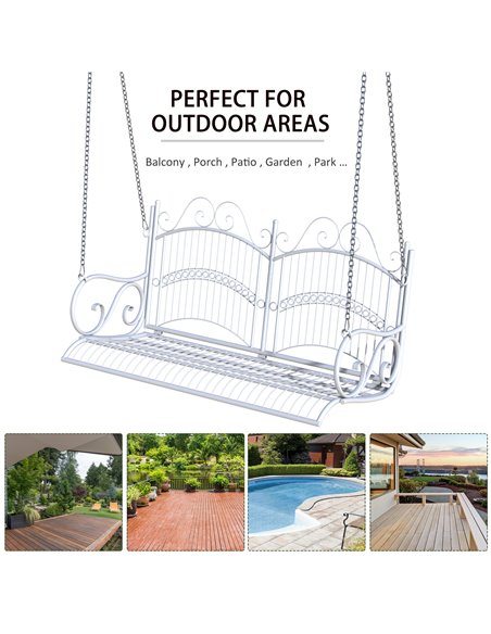 Outsunny Metal 2-Seater Outdoor Garden Swing Bench White 84A-071 - pic 64413 | FastDaddyshop