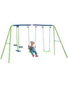 Outsunny Metal Swings & Seesaw Set Double Seats, Green 344-035