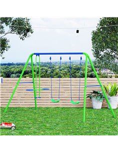 Outsunny Metal Swings & Seesaw Set Double Seats, Green 344-035 2