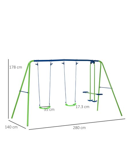 Outsunny Metal Swings & Seesaw Set Double Seats with a Height Adjustable Children Outdoor Backyard Play Set for Toddlers Over 3  - pic 64463 | FastDaddyshop