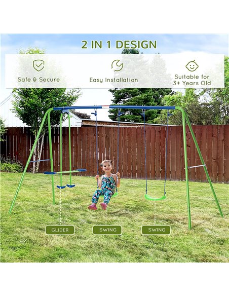 Outsunny Metal Swings & Seesaw Set Double Seats with a Height Adjustable Children Outdoor Backyard Play Set for Toddlers Over 3  - pic 64465 | FastDaddyshop
