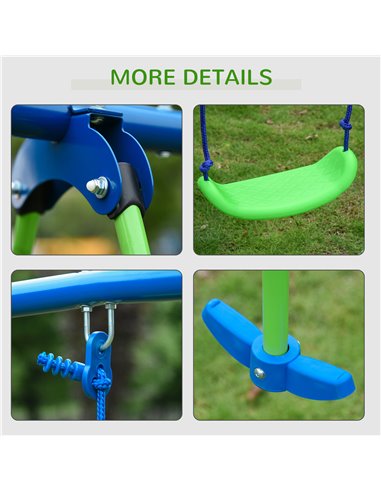 Outsunny Metal Swings & Seesaw Set Double Seats with a Height Adjustable Children Outdoor Backyard Play Set for Toddlers Over 3 