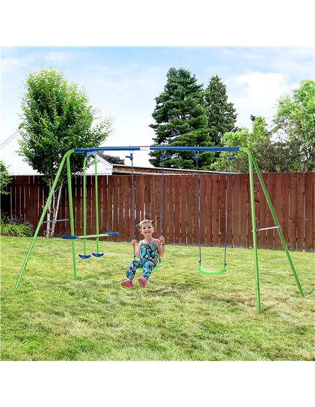 Outsunny Metal Swings & Seesaw Set Double Seats with a Height Adjustable Children Outdoor Backyard Play Set for Toddlers Over 3  - pic 64469 | FastDaddyshop