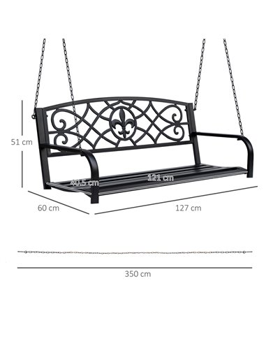 Outsunny Outdoor Porch Swing Seat Bench with Chains for the Yard, Deck, & Backyard, Black 84A-064