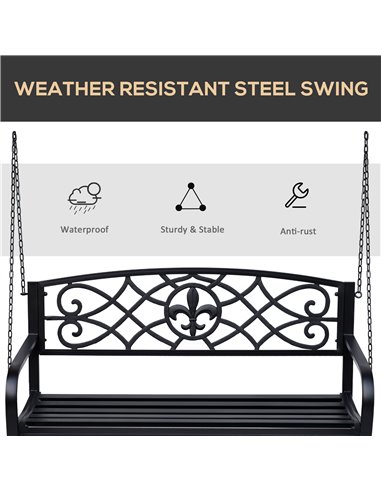 Outsunny Outdoor Porch Swing Seat Bench with Chains for the Yard, Deck, & Backyard, Black 84A-064