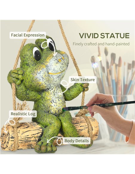 Outsunny Hanging GardenВ Statue, Vivid Frog on Swing Art Sculpture, Outdoor Ornament Home Decoration, Green 844-664V00MX - pic 64500 | FastDaddyshop