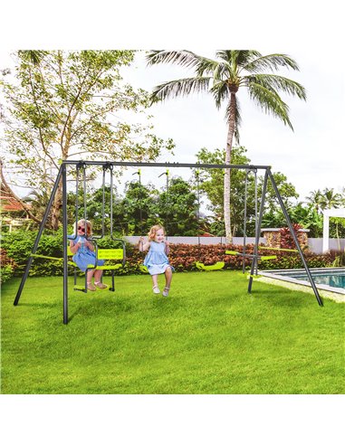 Outsunny Metal Garden Swing Set with Double Swings Glider Swing Seats Green 344-061V00GN