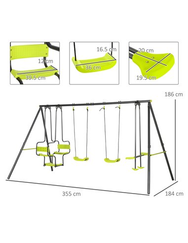 Outsunny Metal Garden Swing Set with Double Swings Glider Swing Seats Green 344-061V00GN