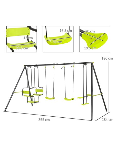 Outsunny Metal Garden Swing Set with Double Swings Glider Swing Seats Green 344-061V00GN - pic 64535 | FastDaddyshop