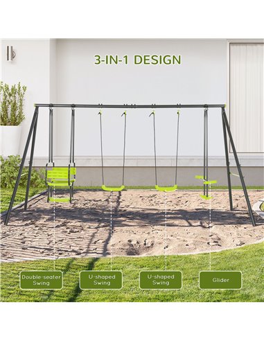 Outsunny Metal Garden Swing Set with Double Swings Glider Swing Seats Green 344-061V00GN