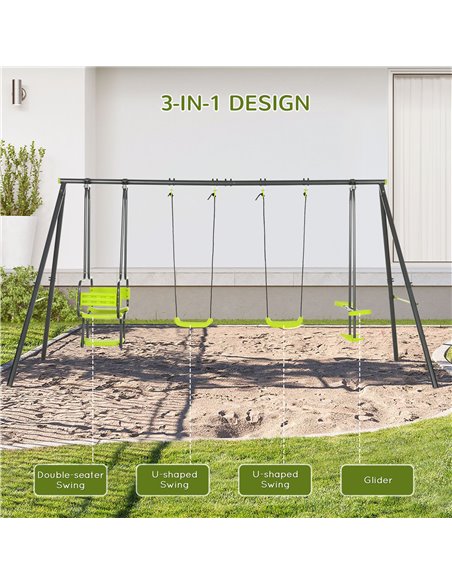 Outsunny Metal Garden Swing Set with Double Swings Glider Swing Seats Green 344-061V00GN - pic 64536 | FastDaddyshop