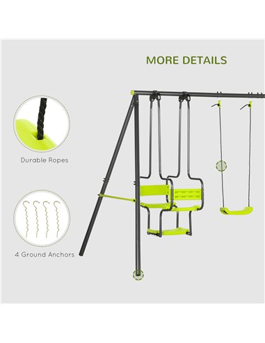 Outsunny Metal Garden Swing Set with Double Swings Glider Swing Seats Green 344-061V00GN
