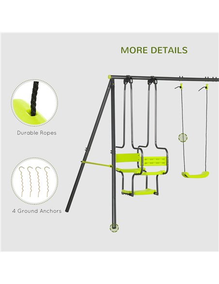 Outsunny Metal Garden Swing Set with Double Swings Glider Swing Seats Green 344-061V00GN - pic 64539 | FastDaddyshop