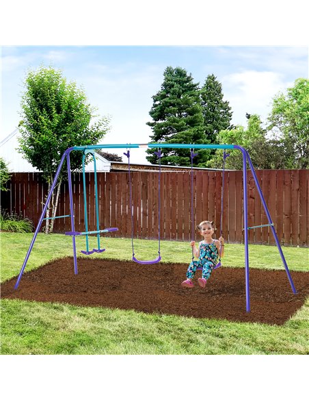 Outsunny Height Adjustable Metal Swing Set with Glider, Two Swing Seats and Adjustable Height, Outdoor Heavy Duty A-Frame 344-03 - pic 64552 | FastDaddyshop