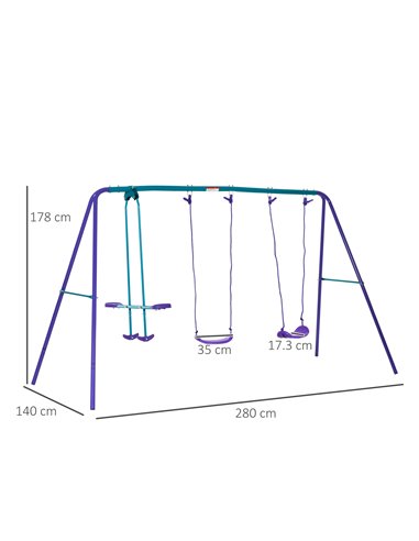 Outsunny Height Adjustable Metal Swing Set with Glider, Two Swing Seats and Adjustable Height, Outdoor Heavy Duty A-Frame 344-03