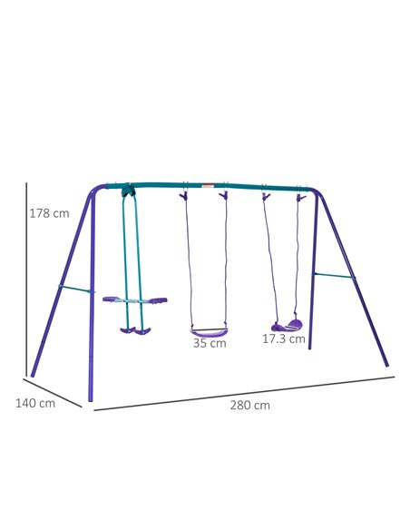 Outsunny Height Adjustable Metal Swing Set with Glider, Two Swing Seats and Adjustable Height, Outdoor Heavy Duty A-Frame 344-03 - pic 64553 | FastDaddyshop