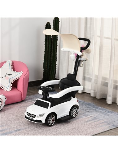 HOMCOM 3 in 1 Ride On Push Along Car Mercedes Benz for Toddlers Stroller Sliding Walking Car with Horn Sound Safety Bar for 1-3 