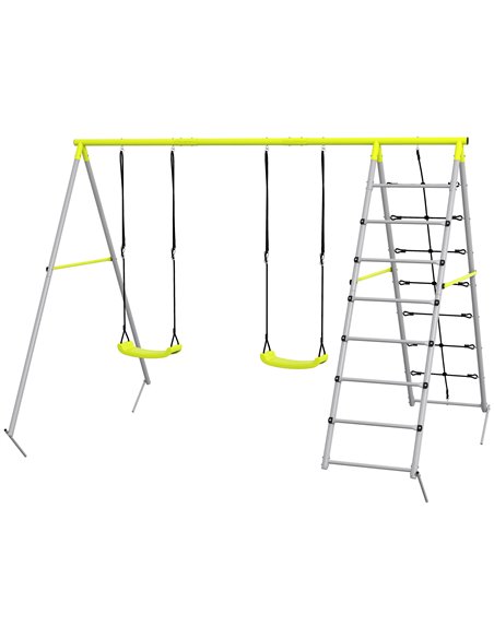 Outsunny 4 in 1 Metal Garden Swing Set with Double Swings Climber Climbing Net Green 344-078V00GN - pic 64578 | FastDaddyshop