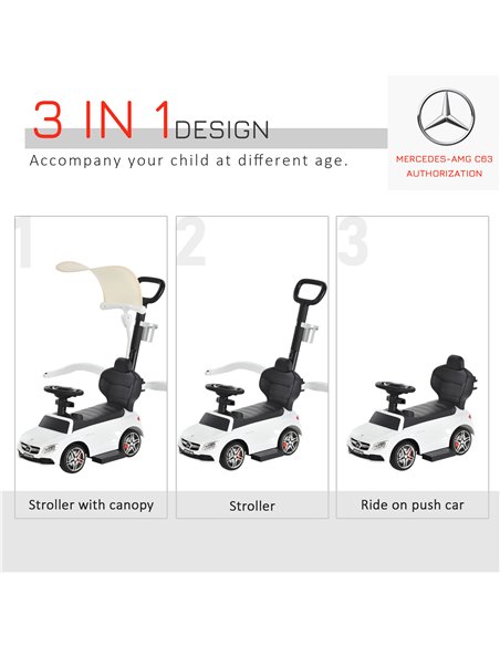 HOMCOM 3 in 1 Ride On Push Along Car Mercedes Benz for Toddlers Stroller Sliding Walking Car with Horn Sound Safety Bar for 1-3  - pic 6458 | FastDaddyshop