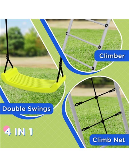 Outsunny 4 in 1 Metal Garden Swing Set with Double Swings Climber Climbing Net Green 344-078V00GN - pic 64582 | FastDaddyshop