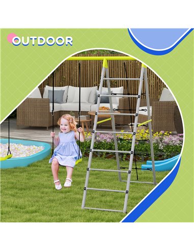 Outsunny 4 in 1 Metal Garden Swing Set with Double Swings Climber Climbing Net Green 344-078V00GN