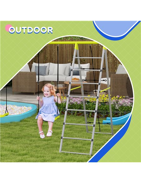 Outsunny 4 in 1 Metal Garden Swing Set with Double Swings Climber Climbing Net Green 344-078V00GN - pic 64583 | FastDaddyshop