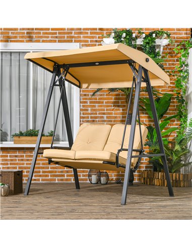 Outsunny Two-Seater Garden Swing Bench, with Adjustable Canopy - Beige 84A-158V02BG