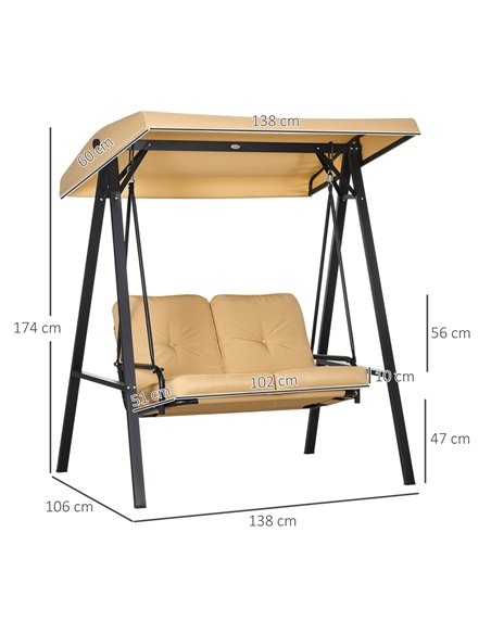 Outsunny Two-Seater Garden Swing Bench, with Adjustable Canopy - Beige 84A-158V02BG - pic 64616 | FastDaddyshop