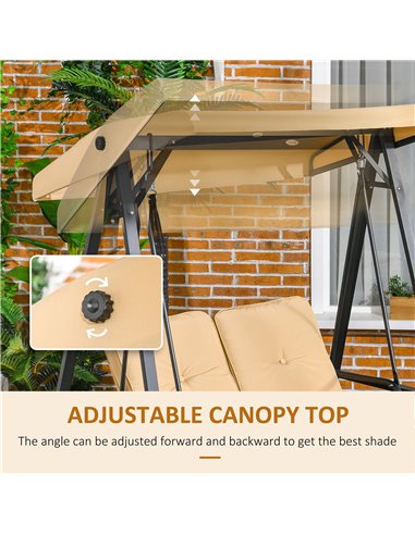 Outsunny Two-Seater Garden Swing Bench, with Adjustable Canopy - Beige 84A-158V02BG