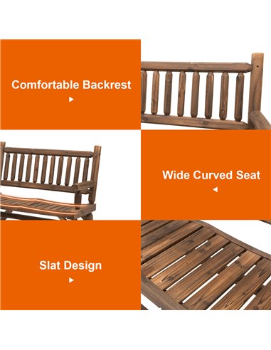 Outsunny Garden 2-Seater Rocking Bench Wood Frame Rough-Cut Log Loveseat Slatted High Back Rustic Style with Armrests - Dark Sta