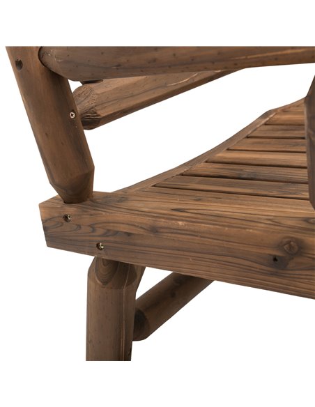 Outsunny Garden 2-Seater Rocking Bench Wood Frame Rough-Cut Log Loveseat Slatted High Back Rustic Style with Armrests - Dark Sta - pic 64630 | FastDaddyshop