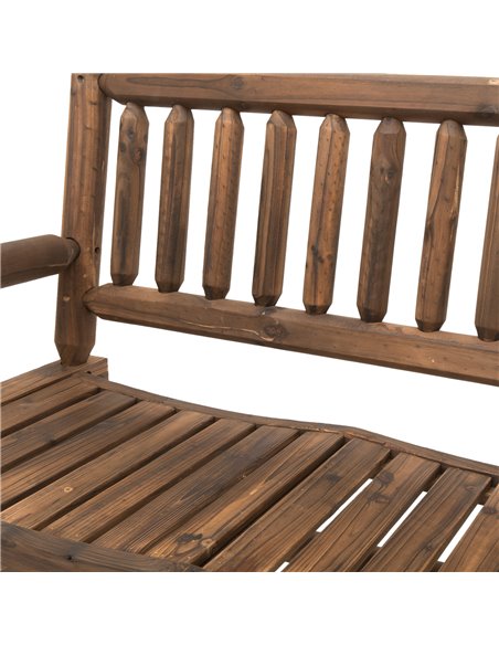Outsunny Garden 2-Seater Rocking Bench Wood Frame Rough-Cut Log Loveseat Slatted High Back Rustic Style with Armrests - Dark Sta - pic 64631 | FastDaddyshop
