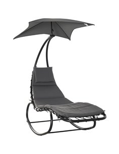 Outsunny Rocking Chaise Lounge with Canopy, Cushioned Bed & Headrest Pillow for Patio Comfort, Beige 84A-179V70