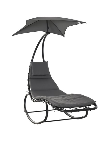 Outsunny Rocking Chaise Lounge with Canopy, Cushioned Bed & Headrest Pillow for Patio Comfort, Beige 84A-179V70 - pic 64632 | FastDaddyshop