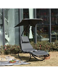 Outsunny Rocking Chaise Lounge with Canopy, Cushioned Bed & Headrest Pillow for Patio Comfort, Beige 84A-179V70 2