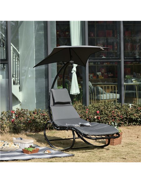 Outsunny Rocking Chaise Lounge with Canopy, Cushioned Bed & Headrest Pillow for Patio Comfort, Beige 84A-179V70 - pic 64633 | FastDaddyshop