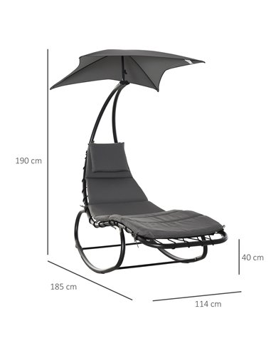 Outsunny Rocking Chaise Lounge with Canopy, Cushioned Bed & Headrest Pillow for Patio Comfort, Beige 84A-179V70
