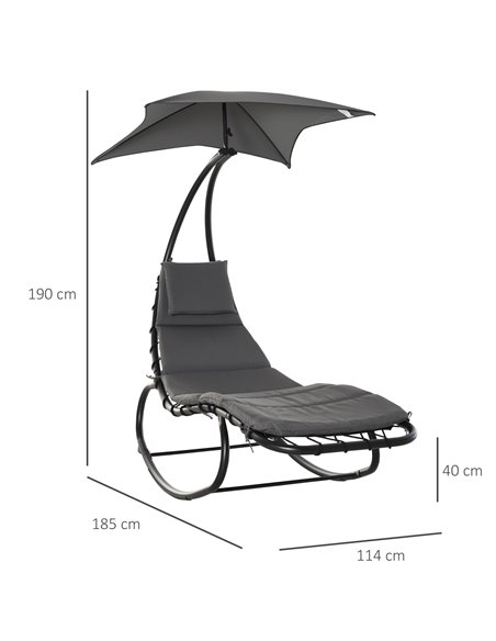 Outsunny Rocking Chaise Lounge with Canopy, Cushioned Bed & Headrest Pillow for Patio Comfort, Beige 84A-179V70 - pic 64634 | FastDaddyshop