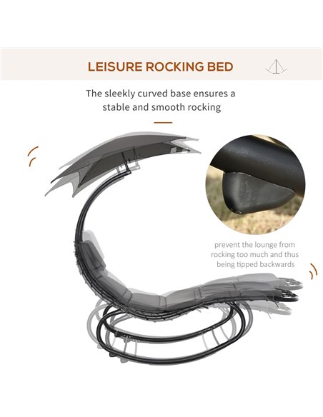 Outsunny Rocking Chaise Lounge with Canopy, Cushioned Bed & Headrest Pillow for Patio Comfort, Beige 84A-179V70 - pic 64635 | FastDaddyshop