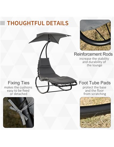 Outsunny Rocking Chaise Lounge with Canopy, Cushioned Bed & Headrest Pillow for Patio Comfort, Beige 84A-179V70