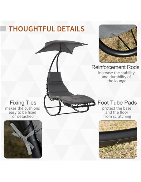Outsunny Rocking Chaise Lounge with Canopy, Cushioned Bed & Headrest Pillow for Patio Comfort, Beige 84A-179V70 - pic 64638 | FastDaddyshop