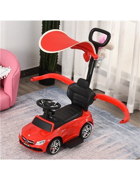 HOMCOM 3 in 1 Ride On Push Along Car Mercedes Benz for Toddlers Stroller Sliding Walking Car with Sun Canopy Horn Safety Bar Cup - pic 6464 | FastDaddyshop